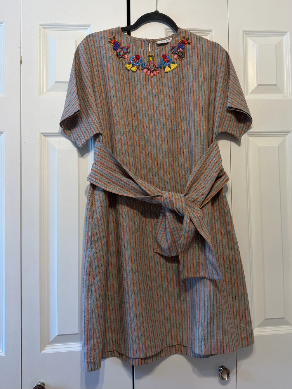 Megan Park Linen striped embroidered dress - Picture 1 of 10